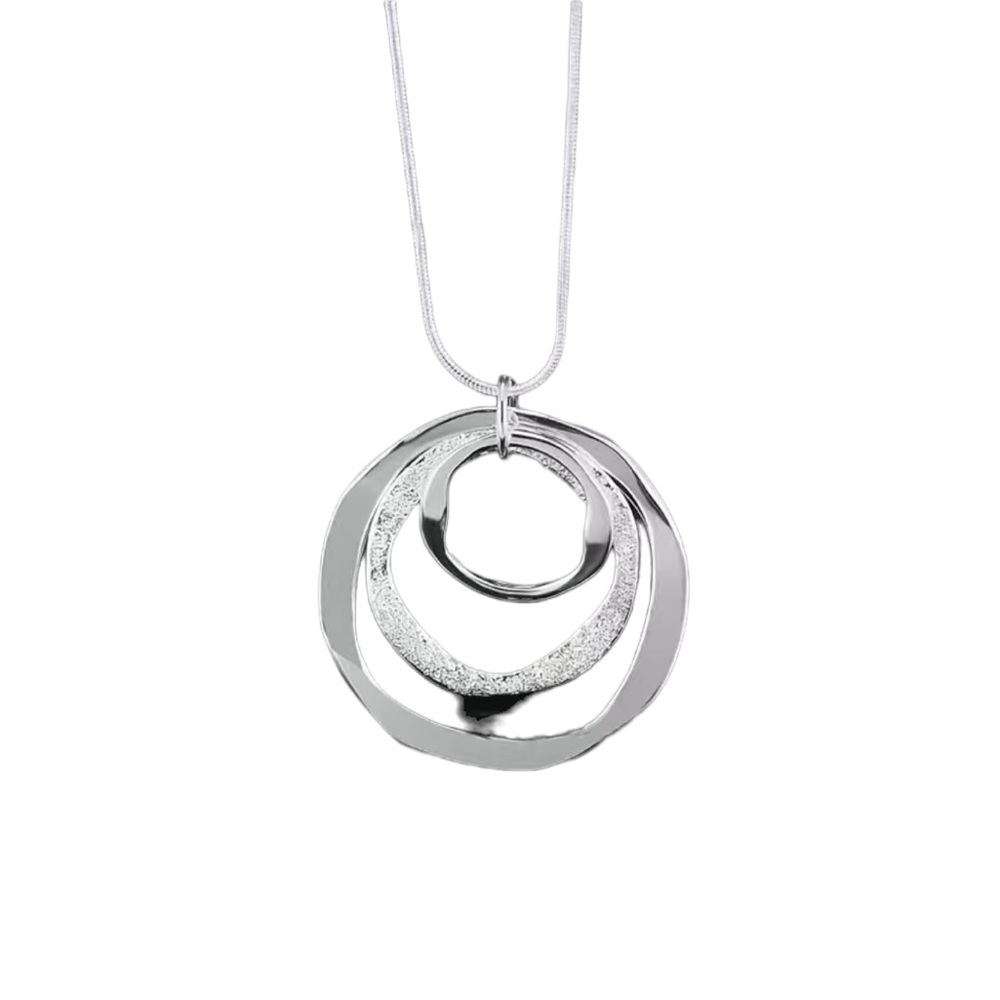 Triple Circle Geometric Silver Necklace